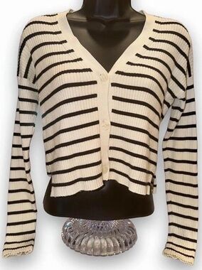 Abercrombie & Fitch Ivory Cream Navy Striped Knit Cardigan